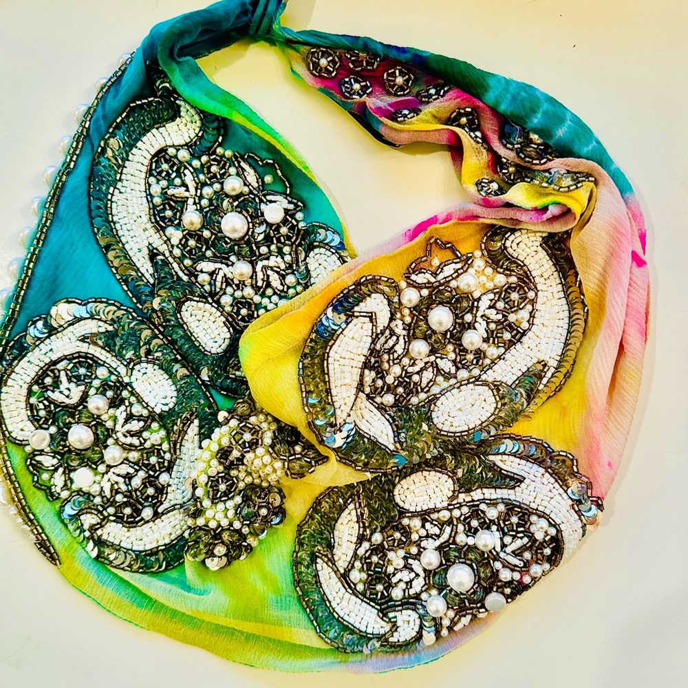 Mignonne Gavigan Beaded & Pearls Tie-dyed Scarf Necklace